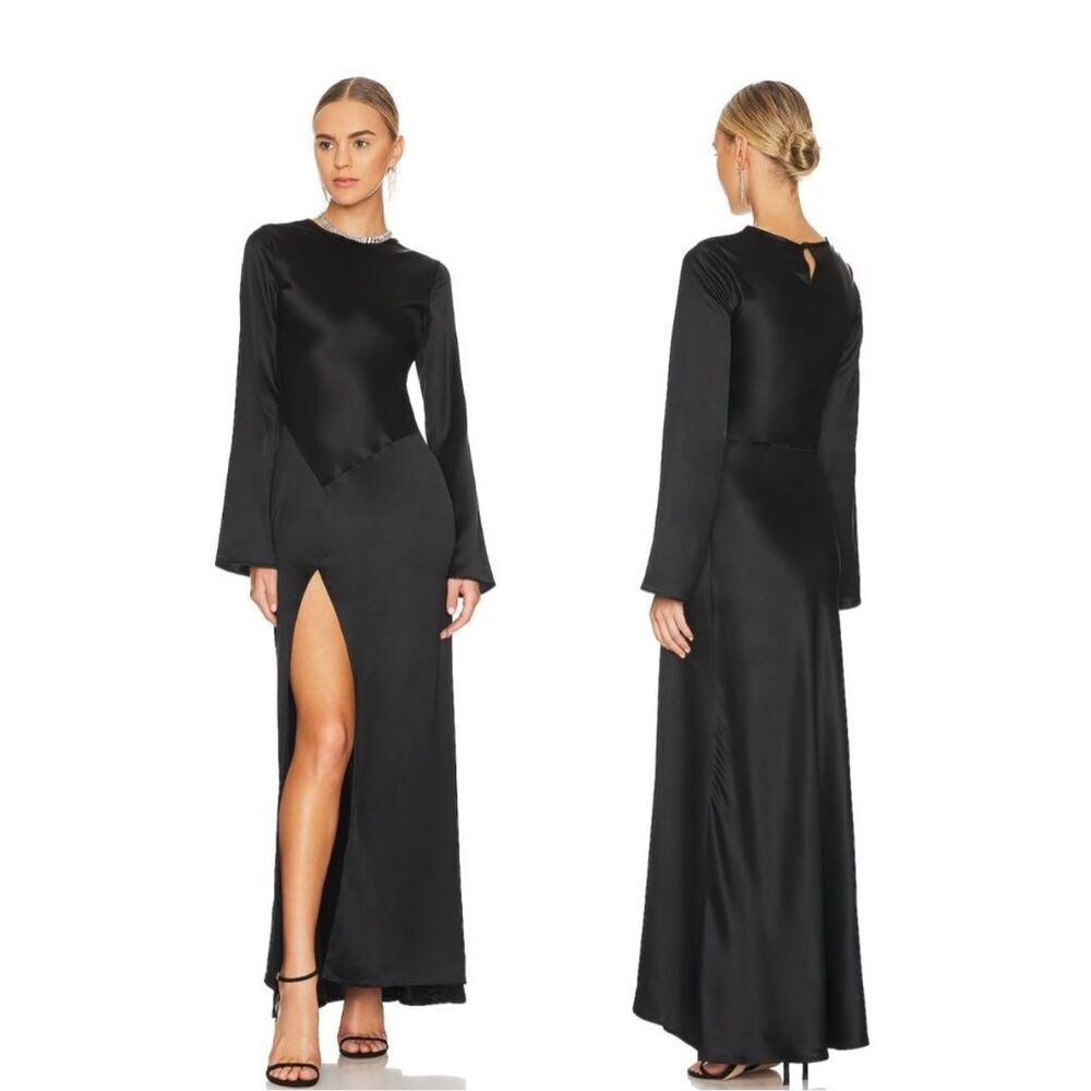 Nonchalant Label x Revolve Dumas Maxi Dress in Black Satin Size Medium $690 MSRP